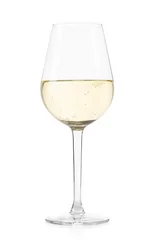 Foto op Aluminium Wijn Witte mousserende wijn glas geïsoleerd op wit, uitknippad