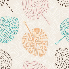 Seamless pattern with leaf palm . Texture in Memphis retro style