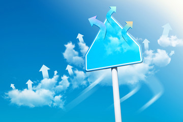 Road Sign Blank / Freedom Arrow Road Sign on Blue Sky Background