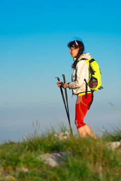 Rest on Nordic walking a girl