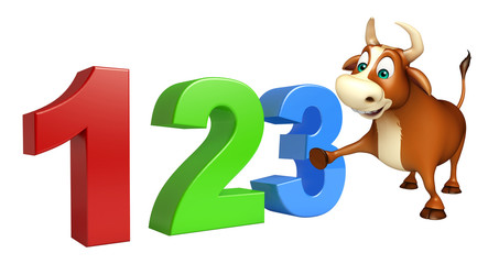 cute Bull cartoon character with 123 sign