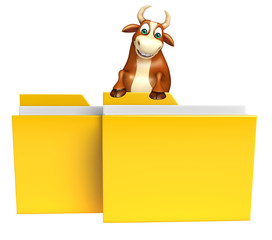 fun Bull cartoon character with folder