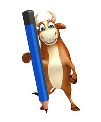 fun Bull cartoon character  with pencil