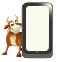 Bull cartoon character  with mobile