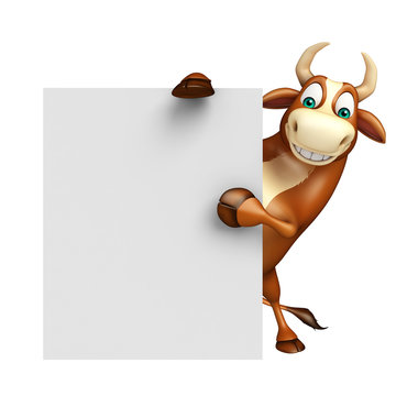 fun Bull cartoon character with white board