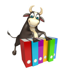 Bull cartoon character with files