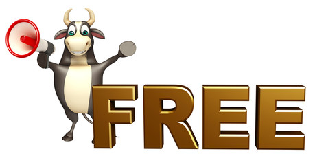Bull cartoon character  with loudseaker and free