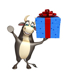 Bull cartoon character with Giftbox