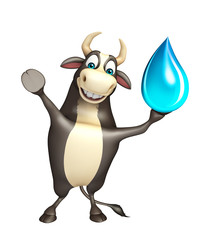 Bull cartoon character with water drop