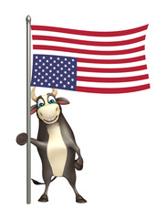Bull cartoon character  with flag