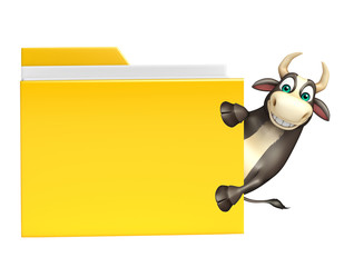 Bull cartoon character with folder