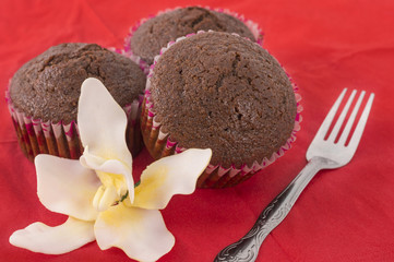  Chocolate muffin with sweet flowers