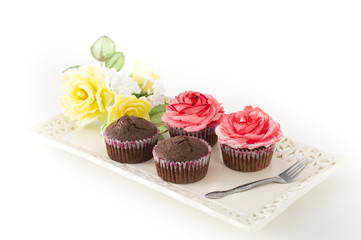  Chocolate muffin with sweet flowers