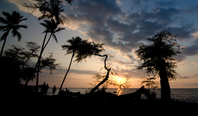 Sunset watchers at Anaehoomalu Bay
