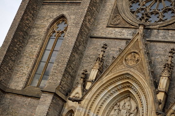 Detail of a Neo-Gothic cathedral in the city of Prague (Czech Republic, Europe) - Church of St. Ludmila placed on Namesti Miru (Peace Square in the Vinohrady district)