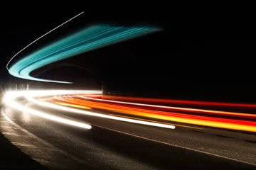 Papier Peint photo autocollant Autoroute dans la nuit traînées lumineuses dans le tunnel