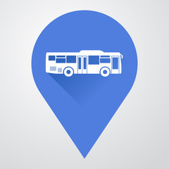 Icono plano localizacion con autobus lateral con sombra - obrazy, fototapety, plakaty