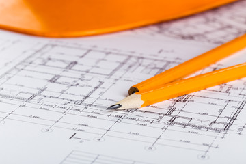 Architect workplace top view.