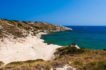 Fototapeta na wymiar Kolymbia beach with the rocky coast in Greece.