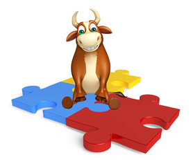 Fototapeta premium fun Bull cartoon character with puzzle