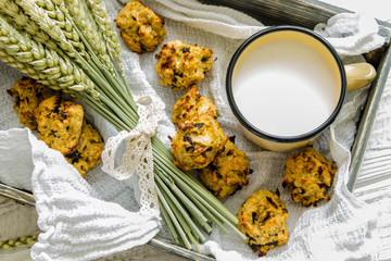 Oatmeal cookies with milk. 