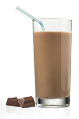 chocolate milkshake and chocolate cube.