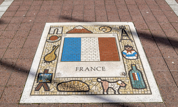 Colorful mosaic tiles, depicting Italy, it's flag and typical images from the country