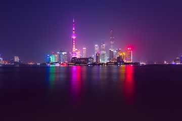 Shanghai skyline view from Bund waterfront on Pudong New Area- the business quarter of the Shanghai.