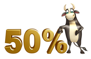 Bull cartoon character  with 50% sign
