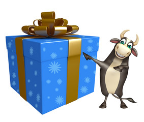 Bull cartoon character with Giftbox