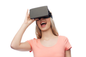 woman in virtual reality headset or 3d glasses