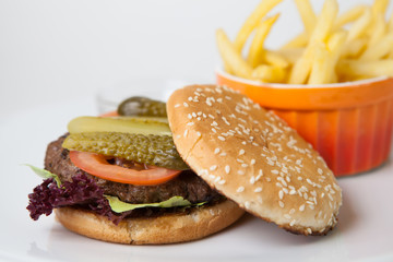 Hamburger with french fries
