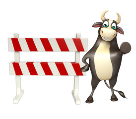 Bull cartoon character with baracades