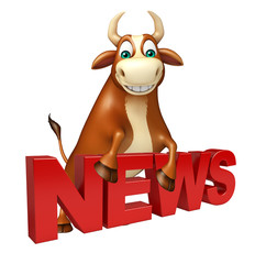  Bull cartoon character with news sign