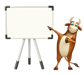 fun Bull cartoon character with white board