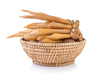 finger root in basket on white background