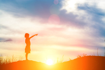 Silhouette of girl pointed the finger Future Vision