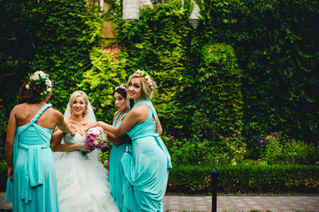 Happy bride and her friends