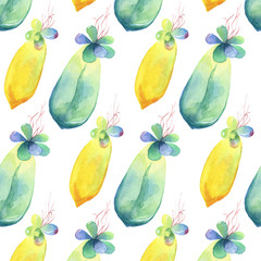 Seamless pattern of watercolor succulent baby. Hand drawn. Herbarium. Plant illustration for design of invitations, print, fabrics, cover, wallpaper, texture, textile. Isolated on a white background.