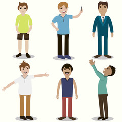 set of guys, different nationality, appearance, modern man