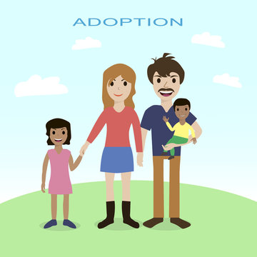Happy family, adoption, love, mother, father, children