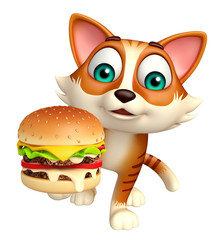 cute cat cartoon character with burger