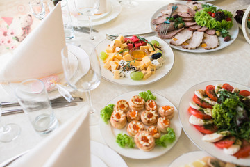 Tasty dishes in restaurant