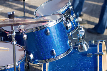 Set of blue drums isolated with clipping path