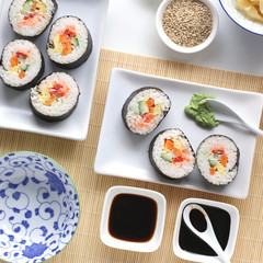 Sushi with Soy sauce and Wasabi