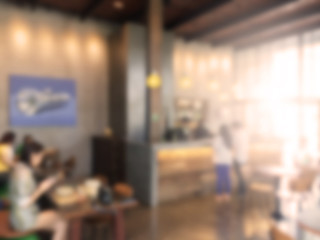 Blurred image of coffee shop with retro color effected