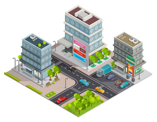 Shopping Center Buildings Complex Isometric Banner