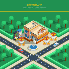 Isometric City Landscape With Restaurant Building