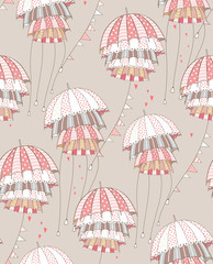 Red umbrellas. Vector pattern illustration.
