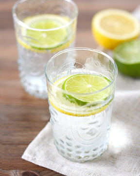 Sparkling water with lemon and lime